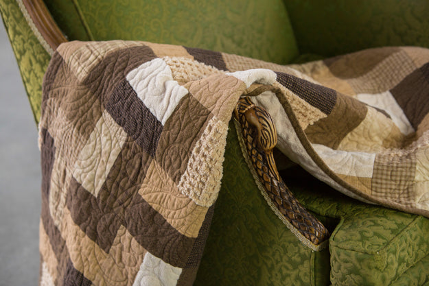 Handmade Patchwork Quilt – Flannel, Chenille & Minky (Beige)..