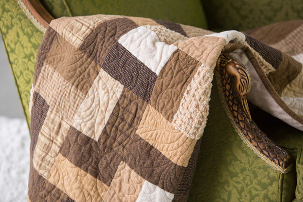 Handmade Patchwork Quilt – Flannel, Chenille & Minky (Beige)..