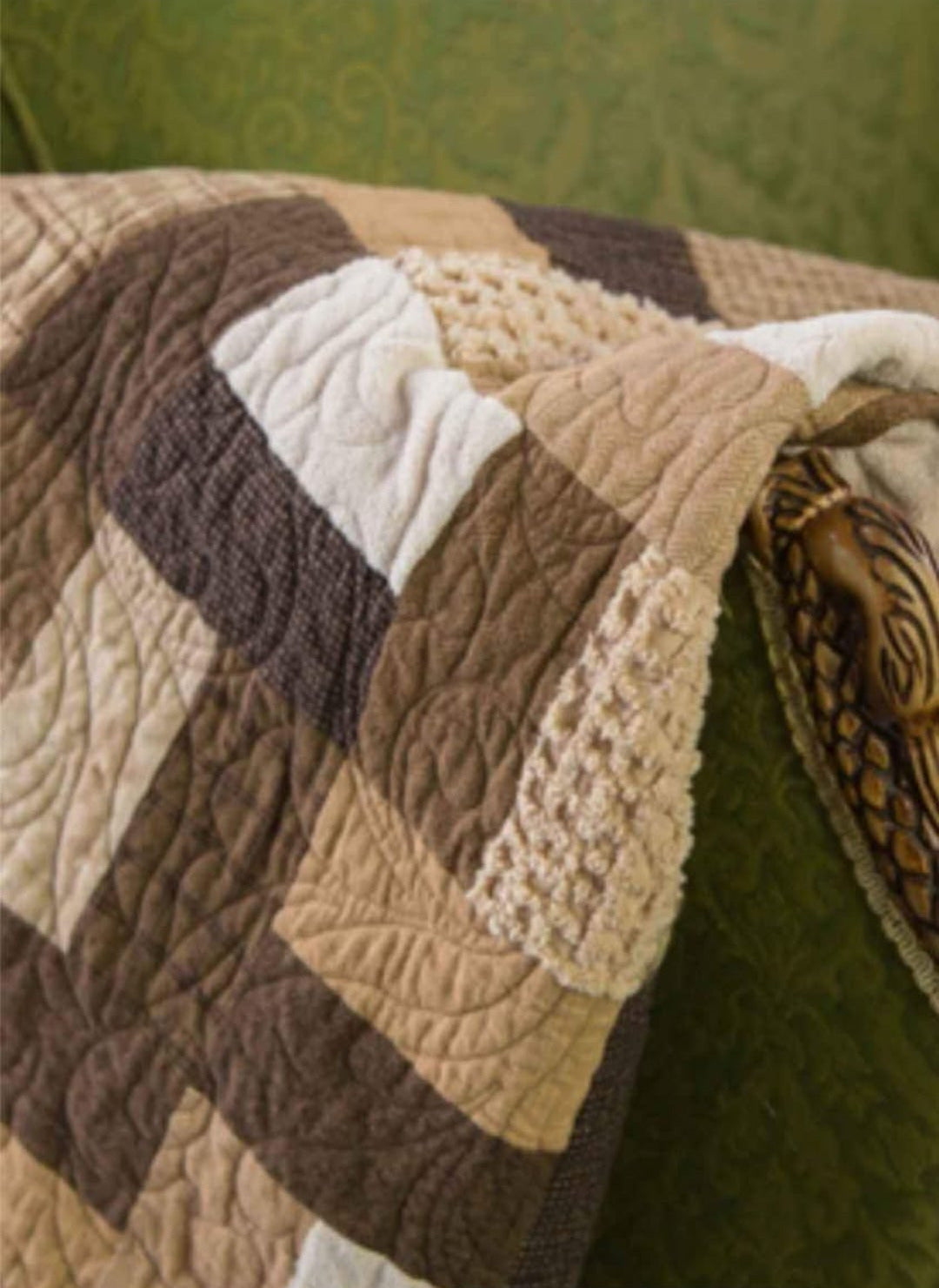 Handmade Patchwork Quilt – Flannel, Chenille & Minky (Beige)..